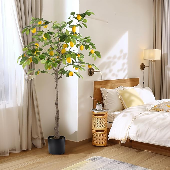 Artificial Lemon Tree, 5FT Tall Fake Lemon Plant in Pot, Faux Lemon Fruit Tree for Indoor Home Decor Office Living Room
