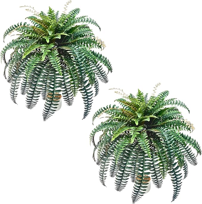 NeosCA 2pack 90 Branches Giant Artificial Boston Ferns for Outdoors Large–UV Resistant Lifelike Faux Fern, Realistic Silk Greenery Plants Large Office, Home Decor,48 Inch Fake Fern Leaf Green.No Base