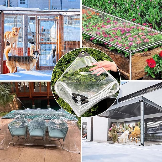 12x12ft Clear Tarp with Grommets Cover,Clear Tarpaulin Tear Waterproof Heavy Duty with Resistant PVC Vinyl Tarps,20mil Reinforced Edges Outdoor Waterproof Tarps,Greenhouse, Patio and Porch