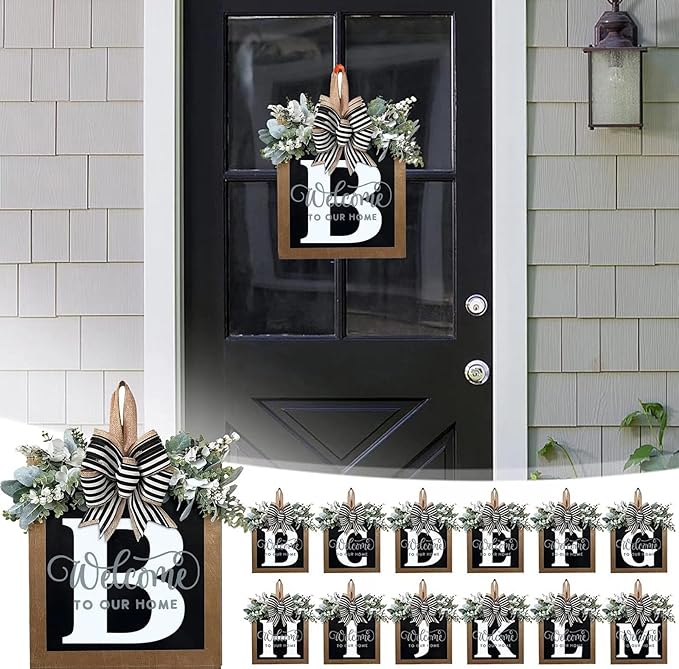 Last Name All Year Wreath, for Front Doors, Spring, Fall, 26 Last Name Letters All Year Round Wreaths, Suitable for Wedding Decorations, Home Porches, Farmhouses, Yards, Garden Decorations, Gifts (B)