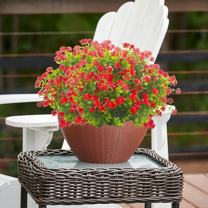 Grunyia 20 Bundles Artificial Flowers UV Resistant Fake Flowers No Fade Faux Plants Garden Porch Window Box Decorating (Red)