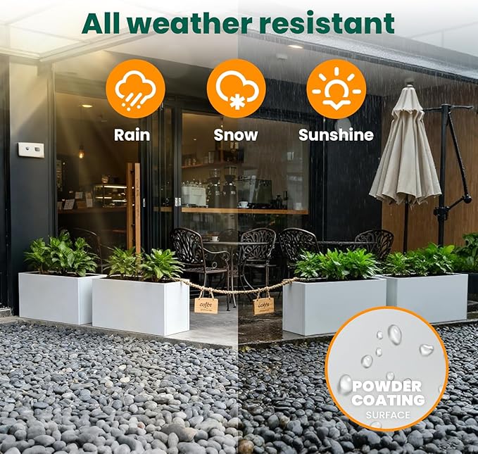 GZGNEEVL White Steel Rectangular Planter Metal Outdoor Indoor Planter Box 31.5" L x 16" W x 16" H Galvanized Steel Large Rectangle Planters Modern Commercial Residential for Trees Patio Yard Garden