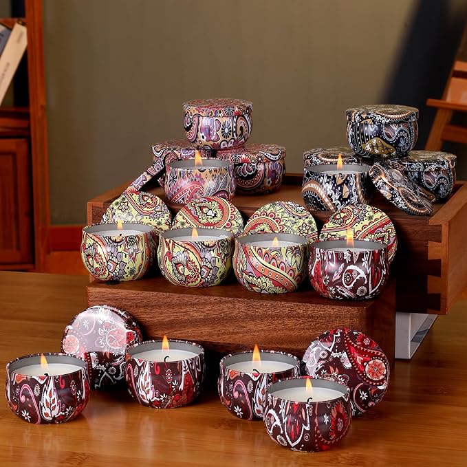 KNOURT 32 Pack Scented Candles Gift Set, Natural Soy Wax Travel Tin Candles for Home Scented, Ideal for Christmas, Birthday, Thanksgiving, Valentines Day Gifts