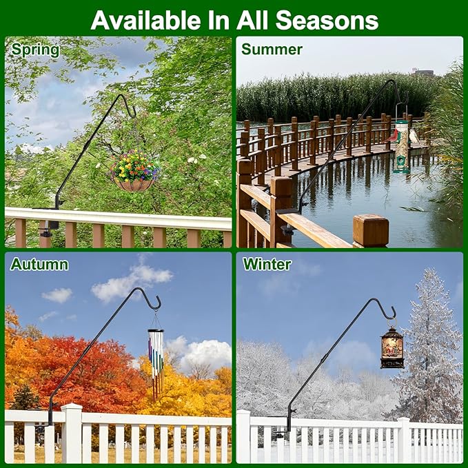 Eyrizon Heavy Duty Deck Hook,35Inch Extended Reach Plant Bracket Hook Hangers,Bird Feeder Hanger for Deck Railing,Fence Deck Shepherd Hook for Hanging Lanterns,Wind Chime&Outdoor Decorations