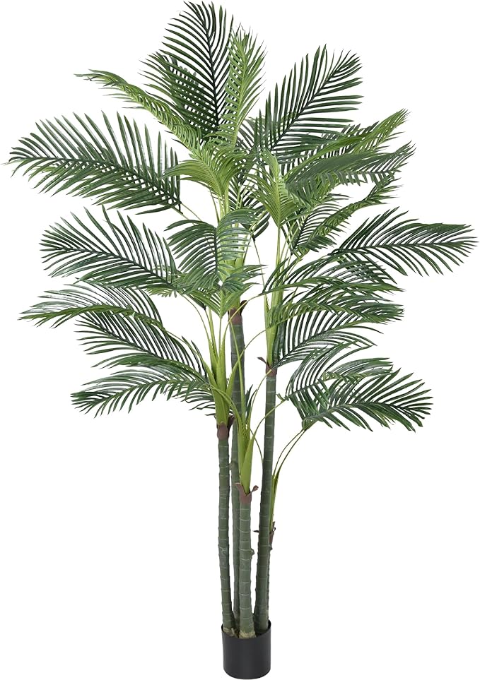 Artificial Palm Tree 8FT(96in) Tall Faux Tree with Large Trunks and 32 Realistic Leaves, Fake Tropical Floor Potted Artificial Plants for Home Office Living Room Indoor Decor (8feet,1Pack)
