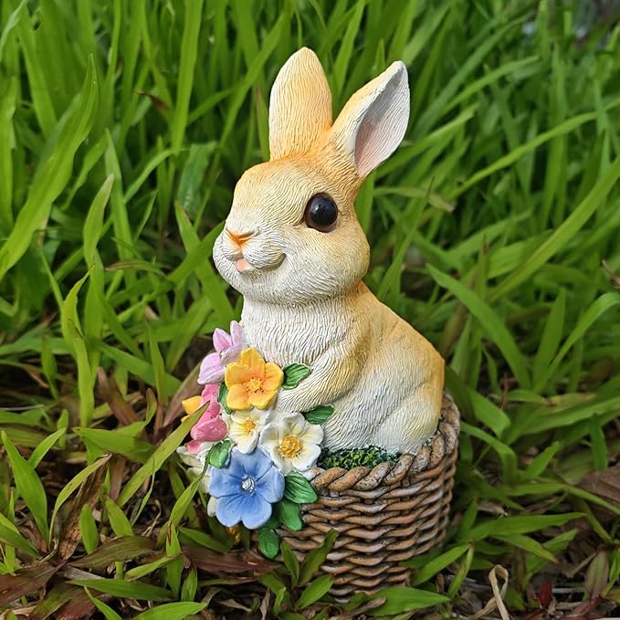 Solar Garden Statue LED Outdoor Garden Decor Funny Animal Sculpture for Yard Patio Lawn Weatherproof Resin Birthday Art Gift（Rabbit）