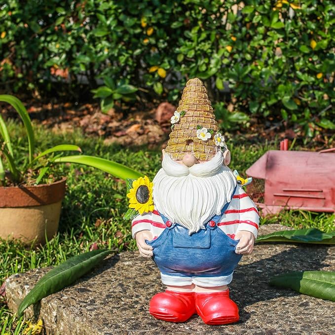 Topadorn Garden Gnome Statue with Sunflower Weather-Resistant Resin Garden Gnome Sculpture for Outdoor Yard Decor,Lawn Ornament and Gift for Garden Lovers