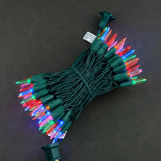 YULETIME 100 Multicolor One-Piece T5 LED Christmas Lights, 33 ft High Waterproof UL Certified Green Wire String Lights (Multicolor)