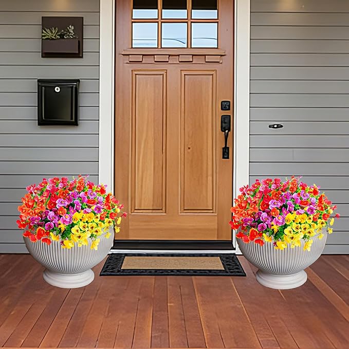 Ivydale Artificial Flowers for Outdoor Decoration, 12 Bundles Fake Pansy UV Resistant Realistic Silk Flowers with Eucalyptus for Planter Front Door Garden Porch Patio Yard
