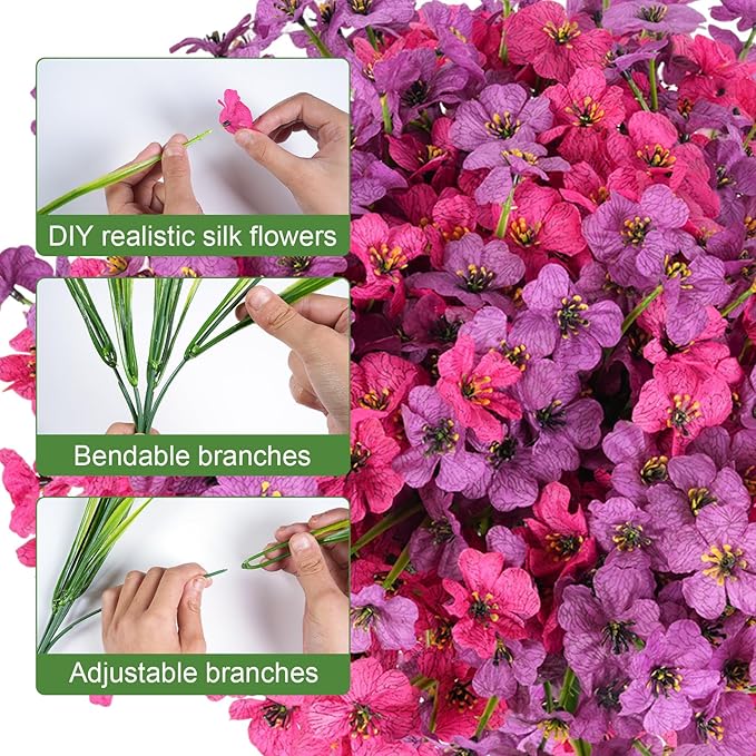 Stymedeca Artificial Flowers for Outdoor Faux Plants for Spring Summer Decoration, UV Resistant Realistic Silk Plastic Fake Flowers Garden Porch Patio Balcony Yard Front Home Decor, 24 Bundles