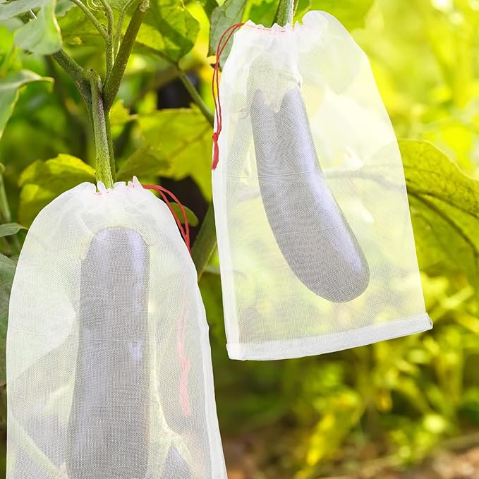 Fruit Protection Bags for Fruit Tree, 50pcs 8x12 in Grape Netting Bags with Drawstring, Reusable Cover Mesh Protect Plants Flowers Veggies from Insects Birds Flies