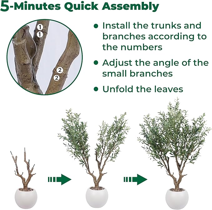 7.5 FT Large Luxury Artificial Olive Tree, Tall Faux Olive Tree with White Pot, Extra Lush Stereoscopic Shape, 5 Minutes Easy Set-up, Realistic Trunks and Lifelike Leaves & Fruits, Home Office Décor