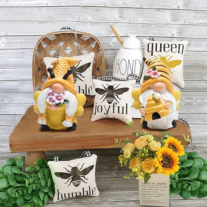 Hodao Spring Garden Gnomes Decorations Honey bee Gnome World Bee Day Decorations Gifts -Swedish Dwarf Figurine Table Summer Honey Bumble Bees Gnomes Decorations for Home