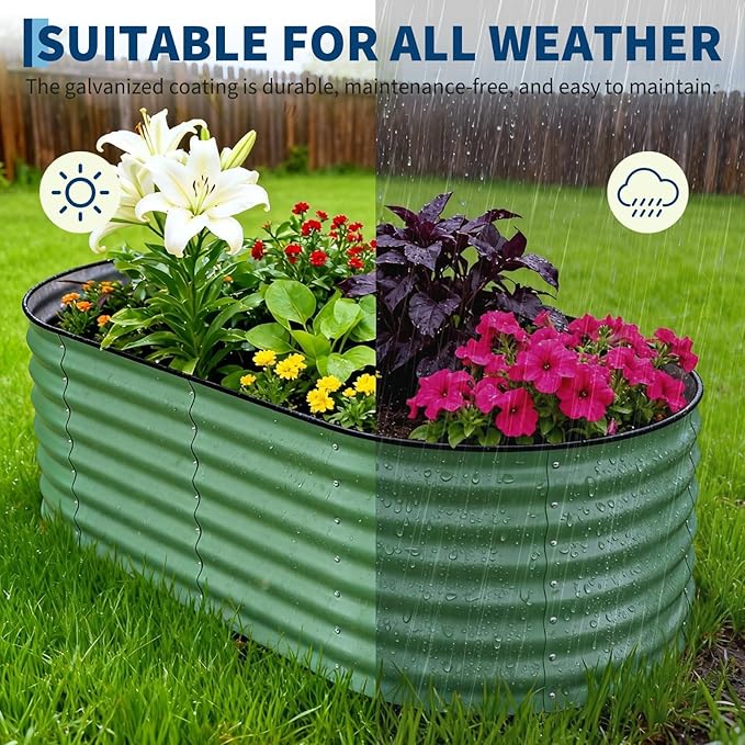 2 Pack Galvanized Raised Garden Beds - 6x3x2ft Planter Box for Vegetables, Flowers, Rust-Resistant Garden Box, Easy Assembly Raised Beds, Durable Planters for Outdoor Plants, Green