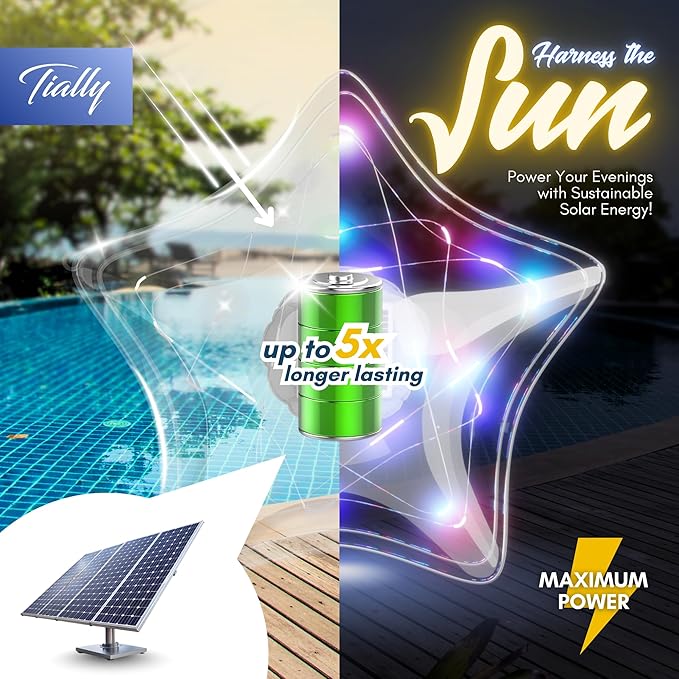 TIALLY Solar Star Lights Outdoor - 14'' Solar Floating Pool Lights, Inflatable & Hangable Outdoor Decorations, Waterproof Solar Powered Star Light - Best Gift Pool Decor (2 Pack Colored)