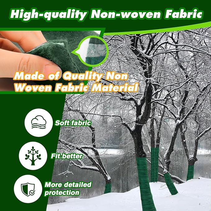 Winter Tree Protection Film, 65 ft x 2 pcs，Prevents Frostbite of Trees in Winter, Protects bark from Animal Damage, Suitable for Garden Ornamental Trees, Fruit Trees, and shrubs. (2, Green)