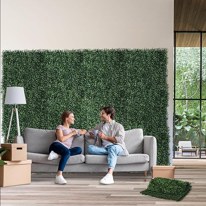 Moeput Artificial Boxwood Roll,120x40 in (34 sqft) UV-Anti Faux Ivy Boxwood Hedge Leaf Grass Wall for Patio Balcony Privacy, Garden, Backyard Greenery Wall Backdrop and Fence Decor