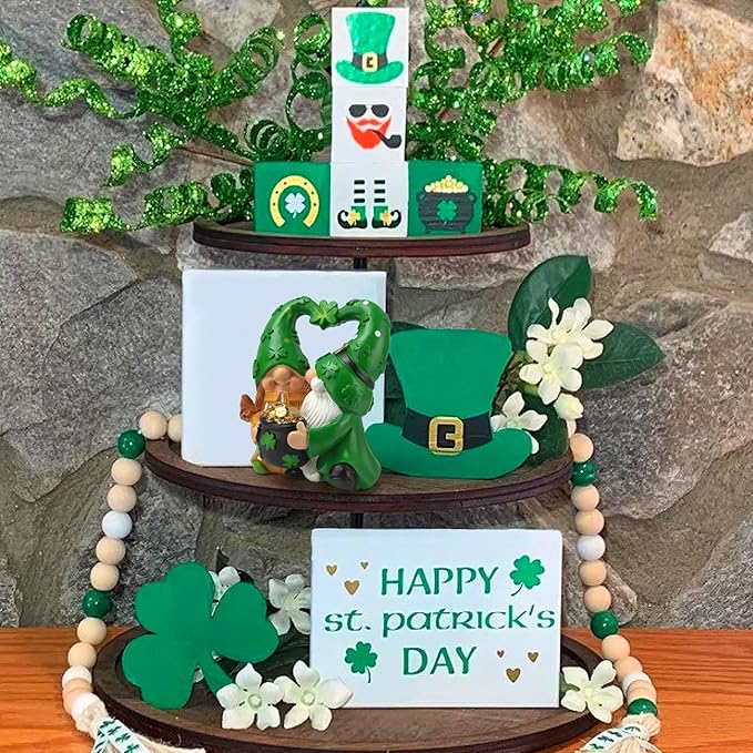 St Patrick's Day Gnomes Spring Irish Gnome Decorations Gifts Shamrock Gnomes St Patrick's Day Decorations for Home Tiered Tray Table Ornaments