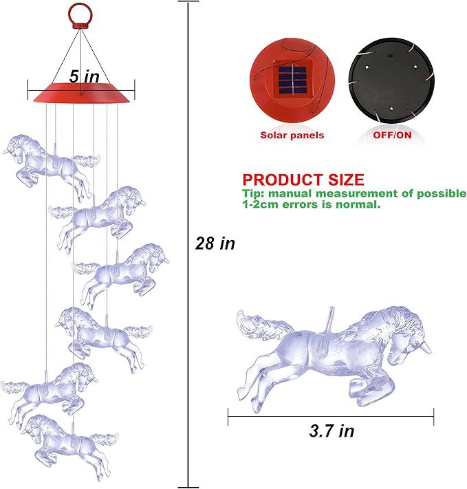 Solar Horse Wind Chimes, Color Changing Horses Wind Chime, Waterproof Solar Horse Lights, Romantic Solar Powered Horse Wind Chime, Home, Yard, Balcony, Outdoor, Garden Decoration Gifts, Gifts for Mom
