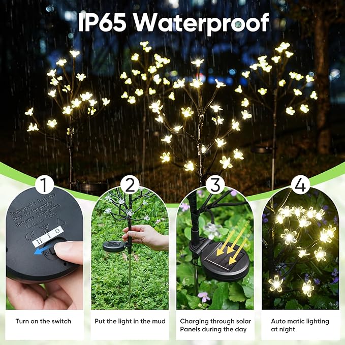 IUEECEN Solar Garden Lights Waterproof, Sola Lights Outdoor Decorative 4Pack,80Led Solar Powered Flowers Garden Decor,Fairy Lights for Yard,Pathway,Outside Decorations,Gardening Gifts for Women Mom