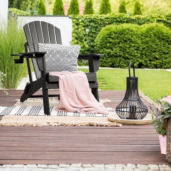 FUNBERRY Folding Adirondack Chair Set of 6, All Weather HDPE Fire Pit Chairs with Cup Holder for Outdoor