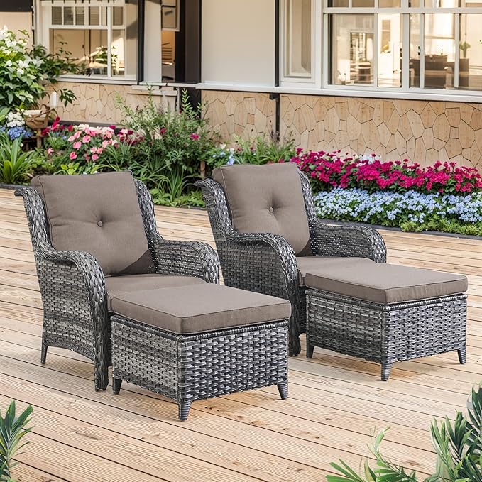 Belord Wicker Chairs 4 PC Outdoor Swivel Rocker Set, Patio Swivel Glider Chairs Set of 4, Outdoor Furniture with Cushions for Patio Porch Deck Sunroom (Grey, 2 PCS - Club Chair, Mixed Grey Wicker)