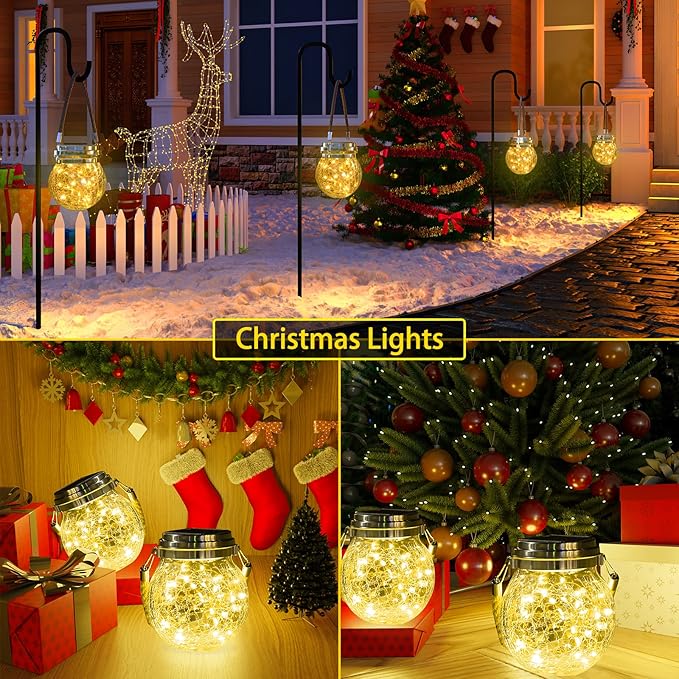 ROSHWEY 4 Pack Solar Lanterns Outdoor Waterproof, Gifts for Women 30 LED Garden Decor Hanging Solar Lights Decorative Backyard Decorative Lighting for Patio Trees Pathway Yard