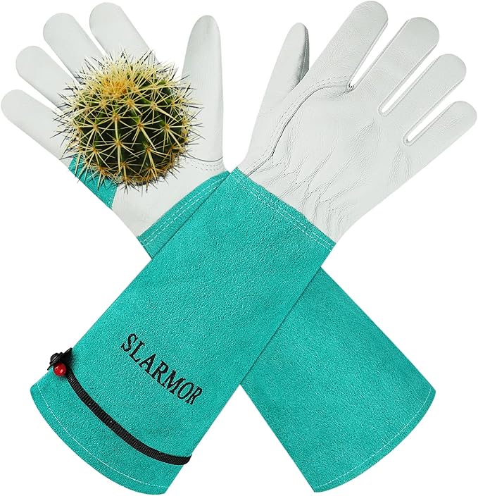 SLARMOR Long Gardening-Gloves Women/Men - Thorn proof Rose Pruning Heavy Duty Gauntlet, Best Garden Gifts for Gardener (Medium, Green)