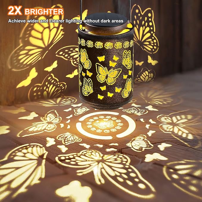 Outdoor Solar Lanterns Waterproof, Monarch Butterfly Decorations, Hanging Metal Butterfly Solar Lantern, Romantic Gift for Her, Valentine’s Day, Birthday or Anniversary Gift for Women Mom