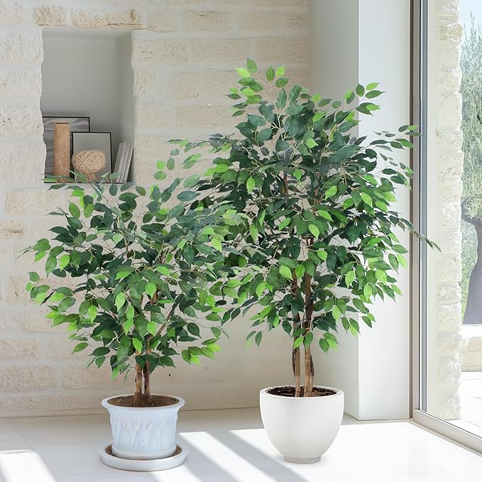 AQUGQ Artificial Ficus Tree 5ft, Artificial Plants Indoor with Realistic Leaves & Trunk, Fake Plants for Home Office Living Room Decor