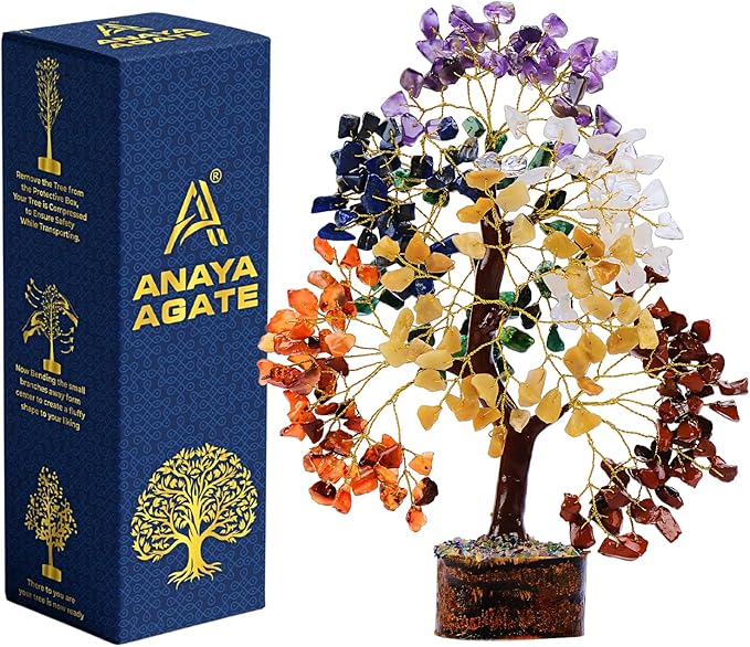 ANAYA AGATE 7 Chakra Crystal Tree of Life – Handmade Healing Crystals and Crystals and Healing Stones Money Tree for Home & Office Decor – Feng Shui Spiritual for Women