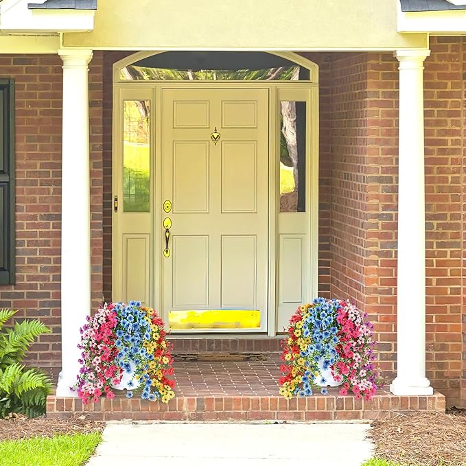 Playieer Artificial Hanging Flowers for Outdoors Faux Plants for Spring Summer Decoration,6 Bundles UV Resistant Realistic Silk Flowers Indoor Outside Garden Porch Patio Balcony Yard Farmhouse