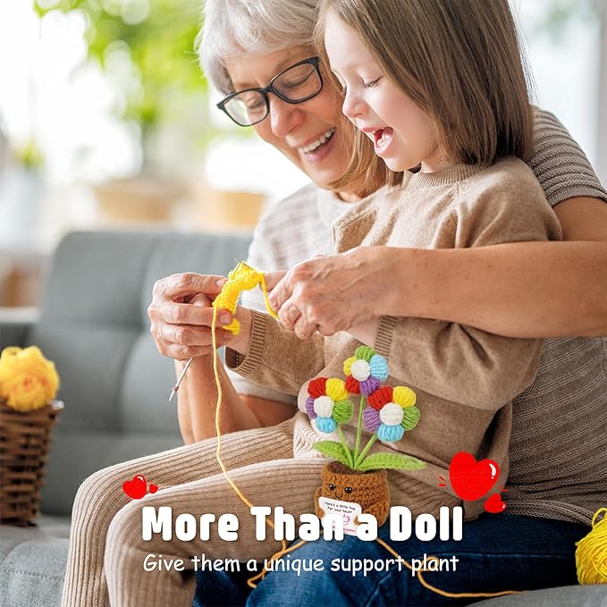 penzoos Hug Daisy – Handmade Crochet Support Flower, Colorful Knitted Plant with “Here’s a Hug” Card, Gift for Birthday, Graduation, Get Well, Holidays & Encouragement