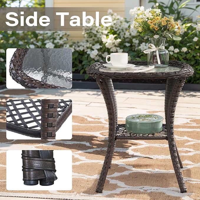 5 Pieces Patio Furniture Set with 50000 BTU Propane Fire Pit Table, All-Weather Patio Rocking Chairs, Loveseat Glider and Side Table for Outdoor Conversation Deck Backyard Poolside Beige