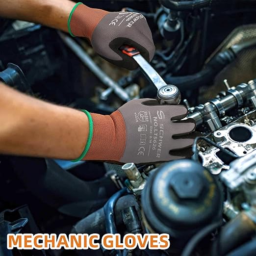 Schwer 6 Pairs Safety Work Gloves Sandy Nitrile Coated LT5626, Max Abrasion Resistant Heavy Duty Working Gloves with Grip for Men Women, Touch-Screen, for General Use, Mechanic, Construction, L