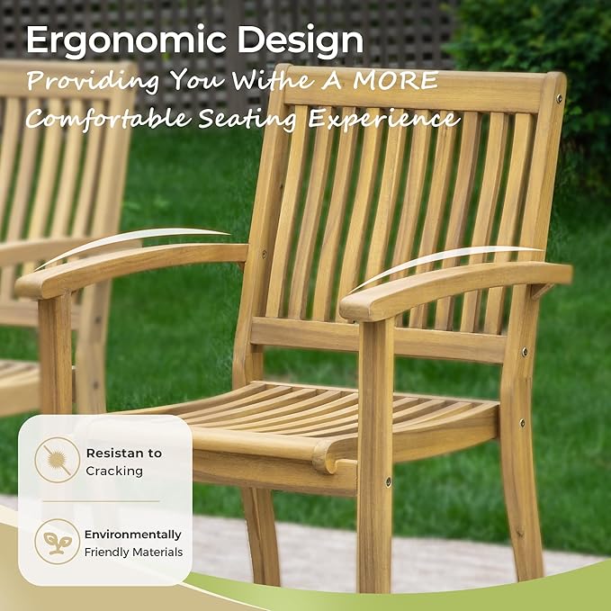 Acacia Wood Outdoor Dining Set, 9 Pieces Patio Dining Table and Chairs Set, Expandable Dining Table(1.97" Umbrella Hole) and 8 Wooden Chairs, Patio Furniture Set for Deck Poolside Backyard
