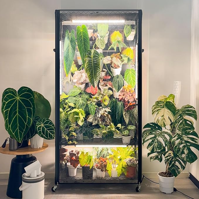 Bstrip Indoor Greenhouse Cabinet with Pegboard, Indoor Greenhouse with Grow Light, 4 Pack 96W Full Spectrum, Ideal for Indoor Plant, Foliage Plants, 35.4"x13.8"x71"