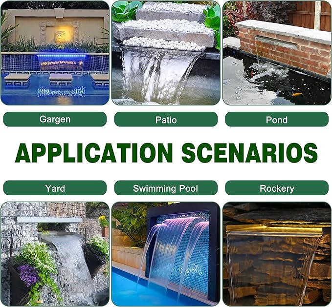 Waterfall Pool Fountain, LONGRUN Waterfall Spillway for Koi Ponds - 11.8" Transparent Acrylic Water Fall for Swimming Pool, Garden Pond, Patios, Spa Decoration