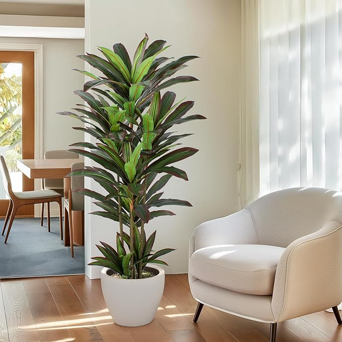 FLOWORLD Dracaena Artificial Plant 5ft Red Yucca Silk Tree Faux Plants Indoor Tall Fake House Floor Plants Realistic Artificial Trees for Home Office Decor Indoor Outdoor Housewarming Gift