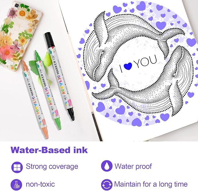 KEMYR 72 Colors Acrylic Paint Pens, Dual Tip Acrylic Paint Markers for Paper, Wood, Canvas, Stone, Rock Painting, Glass, Fabric, DIY, Ceramic, Art Supplies for Adults Drawing (Dot + Fine)