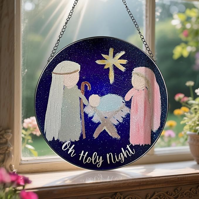 Stained Glass Suncatcher, Sun Catcher Window Indoor, Nativity Scene Ornament; Stained Glass Window Hanging, Christmas Ornament, Christian Decor; Gifts for Christmas, Christian Gift, Religious Gift