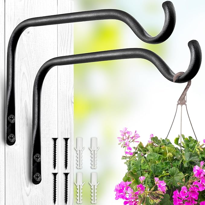 Lifyzoon Durable Plant Hangers Brackets: 2 Pack 6 Inch Outdoor Metal Hanging Plant Brackets - Rustproof Wall Hooks for Hanging Flower Basket Wind Chimes and Lanterns