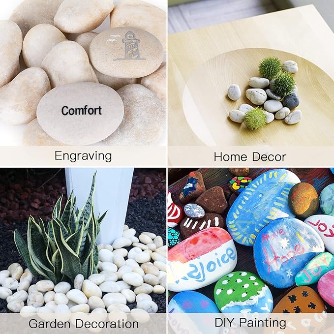 Ausluru 11LB Stones Pebbles River Rocks, 100% Natural Hand-Picked Premium Decorative Pebbles, Ideal for Garden Landscaping, Home Decor, Aquariums, Painting, Crafting and Gifts, Cream White