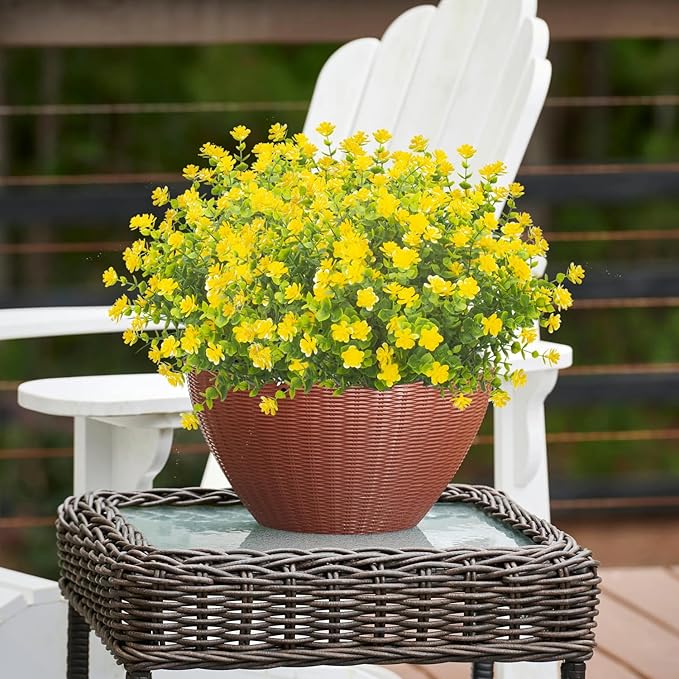 Grunyia 20 Bundles Artificial Flowers UV Resistant Fake Flowers No Fade Faux Plants Garden Porch Window Box Decorating (Yellow)