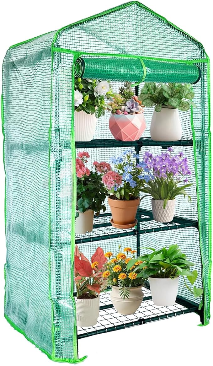 3 Tier Mini Indoor Greenhouse,27"x19"x49" Greenhouse for Indoors&greenhouses for Outdoors with PE Cover and Roll-Up Zipper Door
