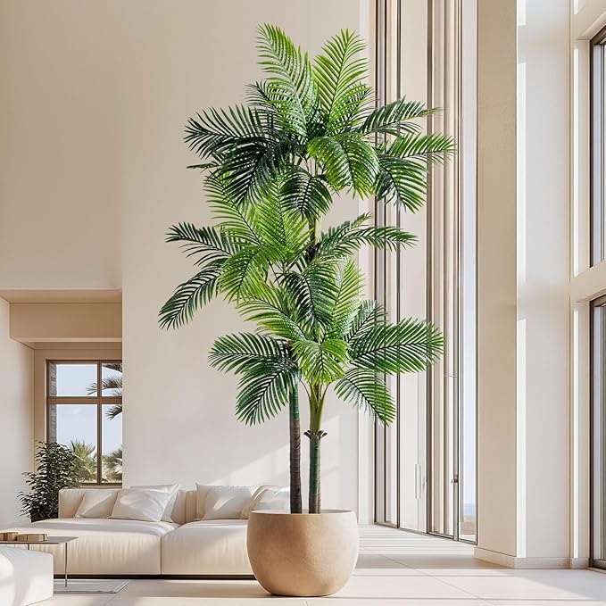 Erimda 8.2FT Artificial Phoenix Palm Tree Artificial Plants Indoor Outdoor Large Faux Coconut Silk Palm Tree Tropical Fake Tree Faux Sago Palm Plant for Modern Farmhouse Yard Outside Patio Poolside