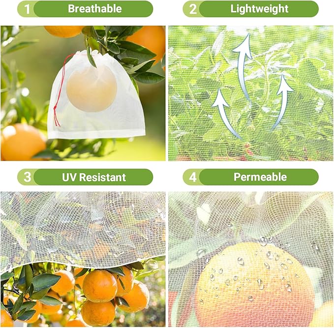 Fruit Netting Bags, 25pcs 8x8 in Mesh for Trees with Drawstring, Fruit Protection Bag Cover for Grapes Apples Peaches Tomatoes from Pest Birds Critters