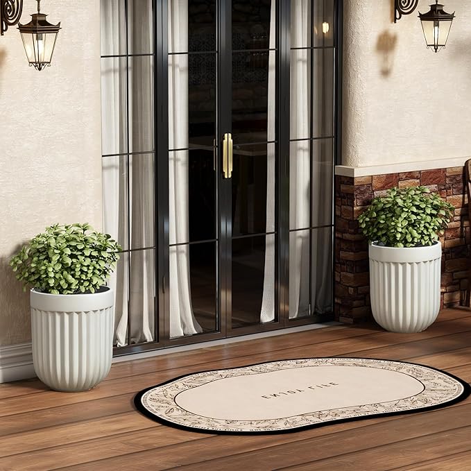 Round Planter with Vertical Ribs, 12 Inch Large Plant Pots with Drainage Hole, Modern Planters for Indoor Outdoor Plants, Home Decor, White