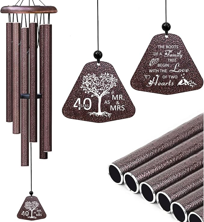Fusui 40th Anniversary Wind Chimes Gifts, Happy 40th Anniversary Decorations Gifts for Couple Husband Wife Men Women, 40 Year Wedding Anniversary's Keepsake Ideas Gift Wind Chimes for Outside 32"
