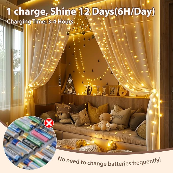 HXWEIYE Rechargeable Fairy Lights with Remote & DIY Timer, 33ft 100LED Battery Operated Twinkle String Lights, 8 Modes Decor Light for Bedroom Indoor Wedding Dorm Christmas Tree Party (Warm White)